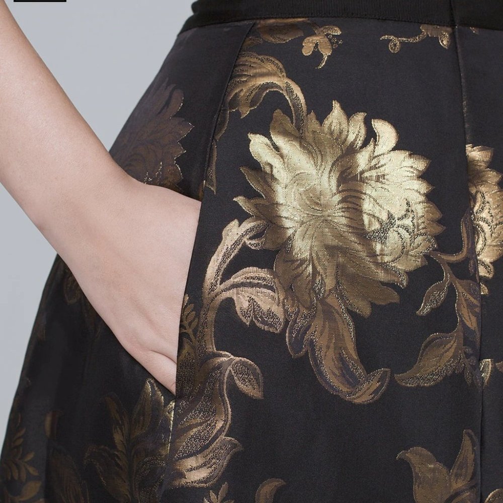 5X💕HP💕 PETITE METALLIC-FLORAL FULL MIDI SKIRT - Picture 2 of 3